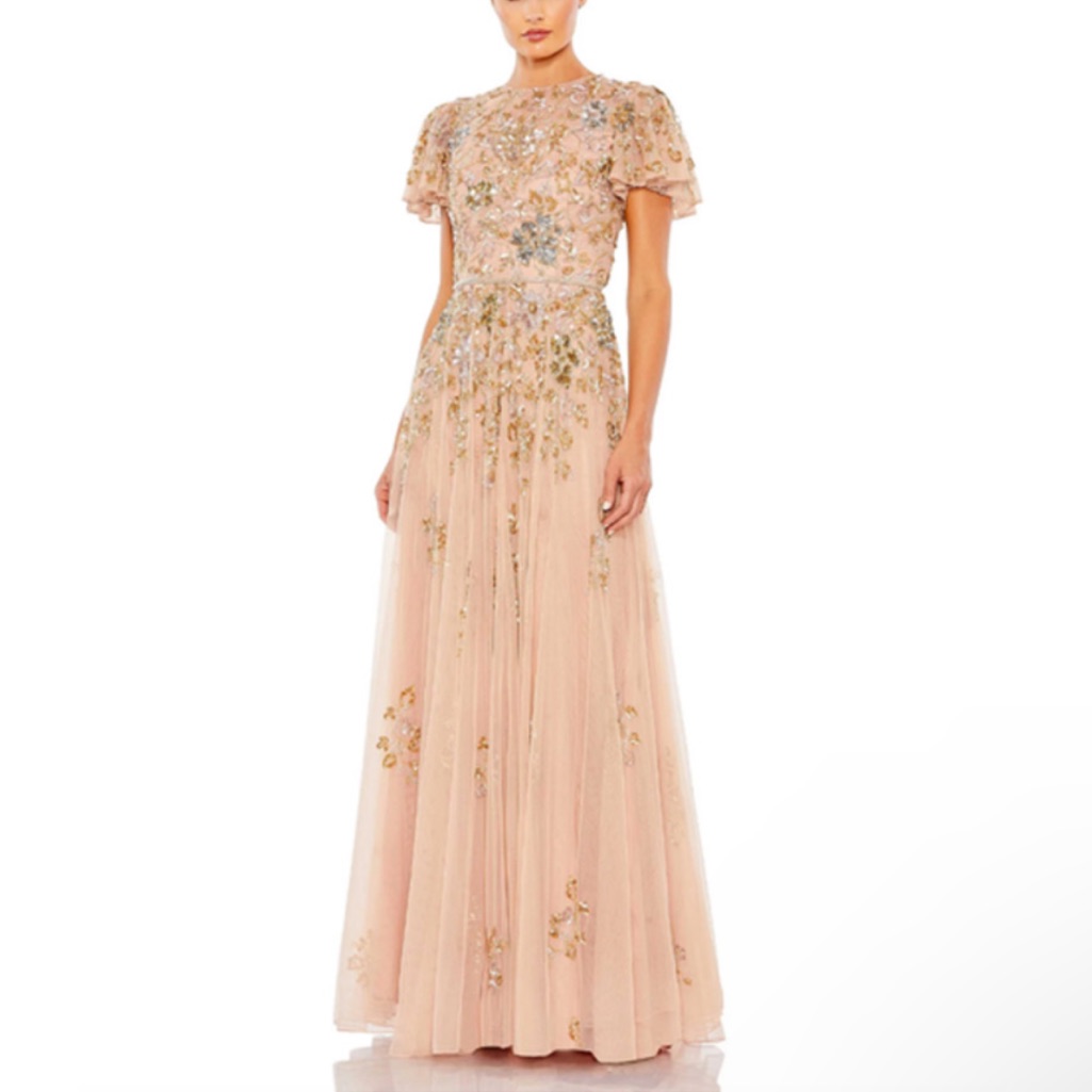 Mac Duggal Sequins Embellished Butterfly Sleeve High Neck Gown - Reemoly